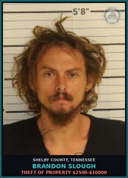 CCW arrest card for BRANDON SLOUGH in Shelby County: THEFT OF PROPERTY $2500-$10000