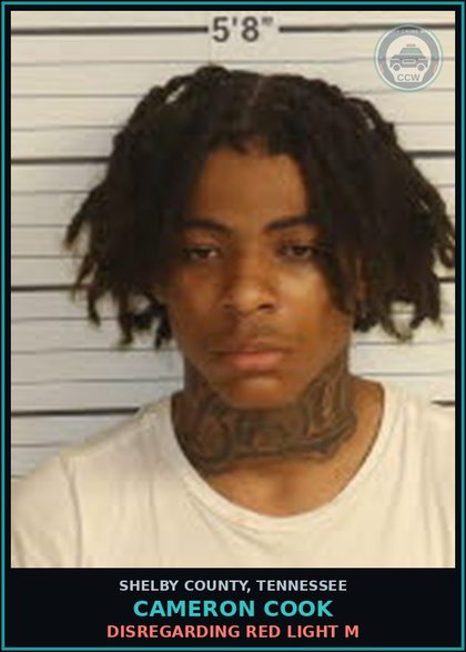 CCW arrest card for CAMERON COOK in Shelby County: DISREGARDING RED LIGHT M