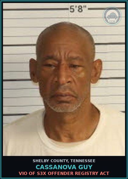 CCW arrest card for CASSANOVA GUY in Shelby County: VIO OF s3x OFFENDER REGISTRY ACT