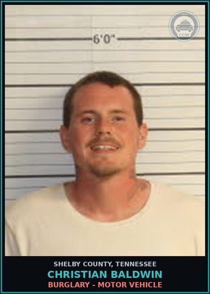 CCW arrest card for CHRISTIAN BALDWIN in Shelby County: BURGLARY - MOTOR VEHICLE