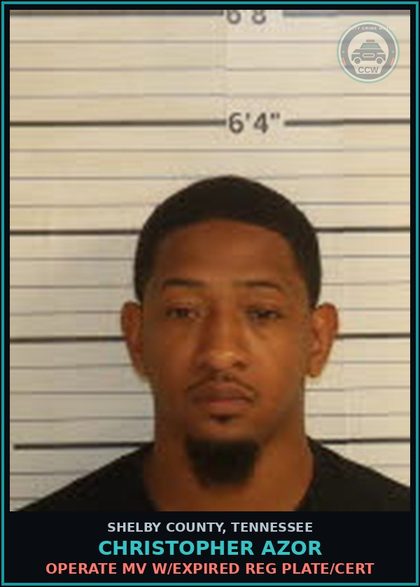CCW arrest card for CHRISTOPHER AZOR in Shelby County: OPERATE MV W/EXPIRED REG PLATE/CERT