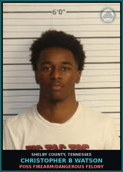 CCW arrest card for CHRISTOPHER B WATSON in Shelby County: POSS FIREARM/DANGEROUS FELONY