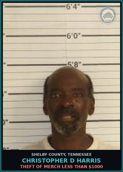 CCW arrest card for CHRISTOPHER D HARRIS in Shelby County: THEFT OF MERCH LESS THAN $1000