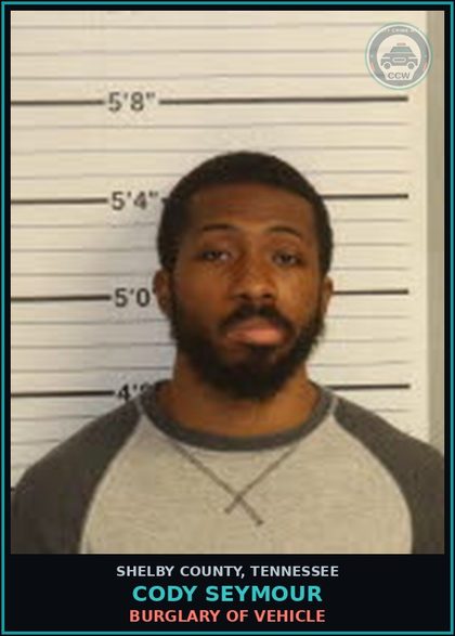 CCW arrest card for CODY SEYMOUR in Shelby County: BURGLARY OF VEHICLE