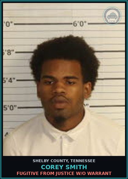 CCW arrest card for COREY SMITH in Shelby County: FUGITIVE FROM JUSTICE W/O WARRANT