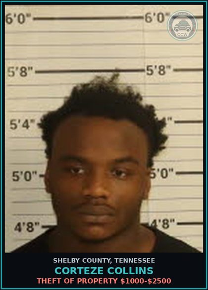 CCW arrest card for CORTEZE COLLINS in Shelby County: MOVE UNREGISTERED VEHICLE ON H/WAY