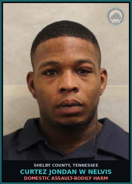 CCW arrest card for CURTEZ JONDAN W NELVIS in Shelby County: DOMESTIC ASSAULT-BODILY HARM