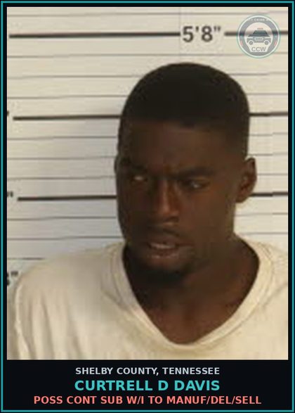 CCW arrest card for CURTRELL D DAVIS in Shelby County: POSS CONT SUB W/I TO MANUF/DEL/SELL