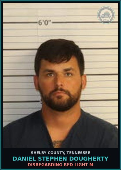 CCW arrest card for DANIEL STEPHEN DOUGHERTY in Shelby County: DISREGARDING RED LIGHT M