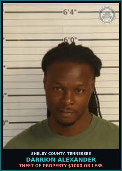CCW arrest card for DARRION ALEXANDER in Shelby County: THEFT OF PROPERTY $1000 OR LESS