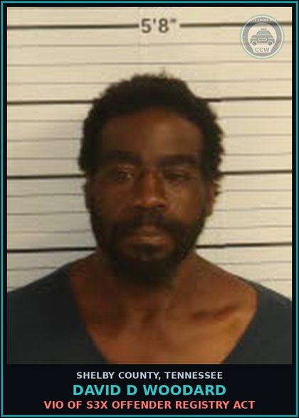 CCW arrest card for DAVID D WOODARD in Shelby County: VIO OF s3x OFFENDER REGISTRY ACT