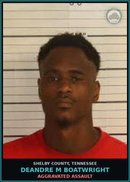 CCW arrest card for DEANDRE M BOATWRIGHT in Shelby County: CONVICTED FELON IN POSS OF HANDGUN