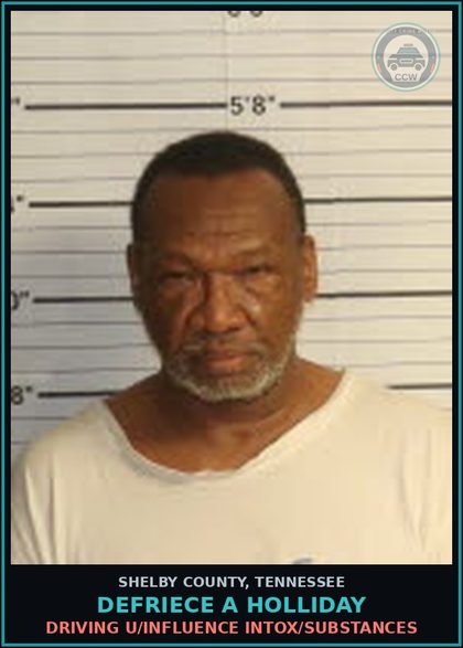CCW arrest card for DEFRIECE A HOLLIDAY in Shelby County: DRIVING U/INFLUENCE INTOX/DRUGS