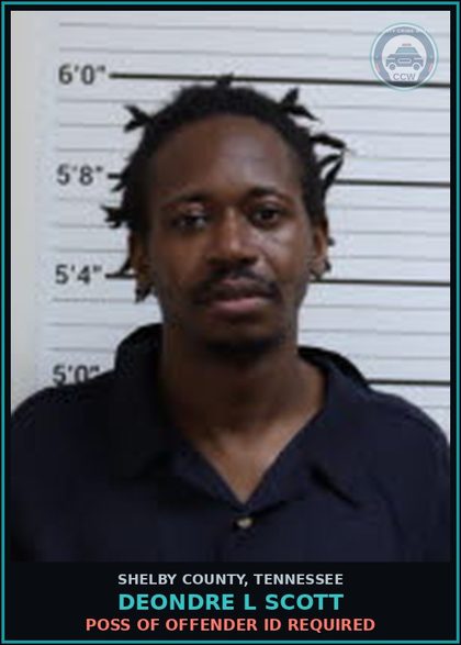 CCW arrest card for DEONDRE L SCOTT in Shelby County: CRIMINAL TRESPASS
