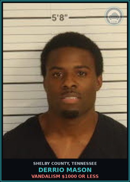 CCW arrest card for DERRIO MASON in Shelby County: VANDALISM $1000 OR LESS