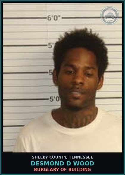 CCW arrest card for DESMOND D WOOD in Shelby County: THEFT OF PROPERTY $2500-$10000