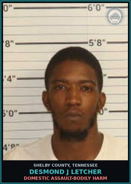 CCW arrest card for DESMOND J LETCHER in Shelby County: DOMESTIC ASSAULT-BODILY HARM