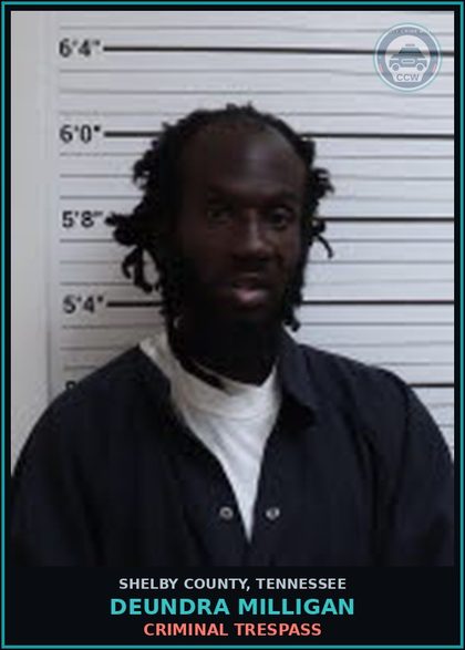 CCW arrest card for DEUNDRA MILLIGAN in Shelby County: CRIMINAL TRESPASS