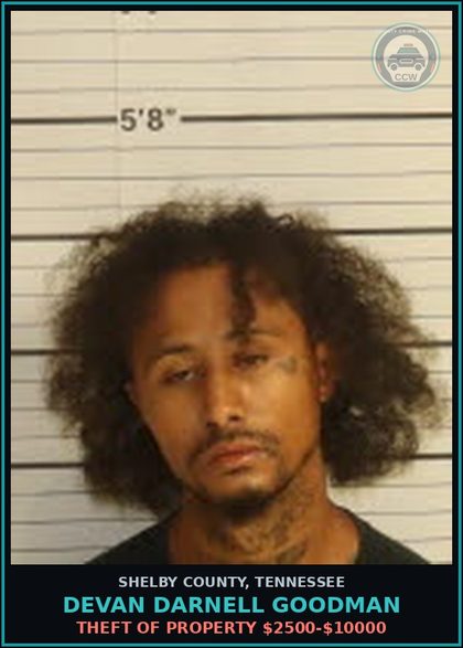 CCW arrest card for DEVAN DARNELL GOODMAN in Shelby County: THEFT OF PROPERTY $2500-$10000