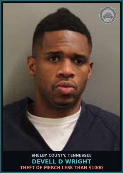 CCW arrest card for DEVELL D WRIGHT in Shelby County: THEFT OF MERCH LESS THAN $1000