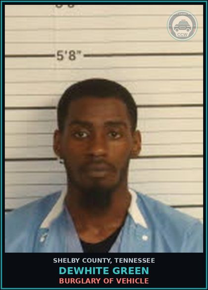 CCW arrest card for DEWHITE GREEN in Shelby County: BURGLARY OF VEHICLE
