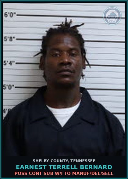 CCW arrest card for EARNEST TERRELL BERNARD in Shelby County: UPCS-W/I METH