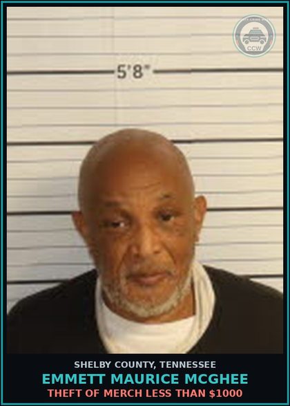 CCW arrest card for EMMETT MAURICE MCGHEE in Shelby County: THEFT OF MERCH LESS THAN $1000