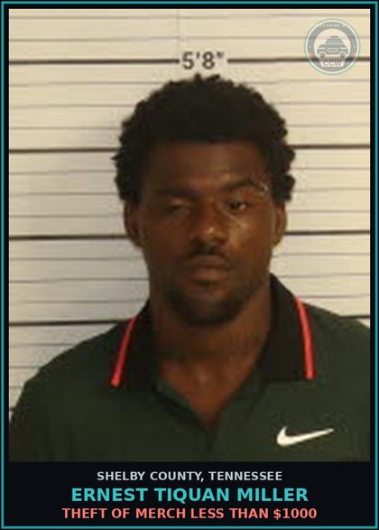 CCW arrest card for ERNEST TIQUAN MILLER in Shelby County: THEFT OF MERCH LESS THAN $1000