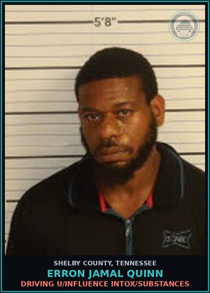 CCW arrest card for ERRON JAMAL QUINN in Shelby County: DRIVING U/INFLUENCE INTOX/DRUGS