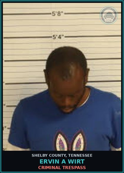 CCW arrest card for ERVIN A WIRT in Shelby County: CRIMINAL TRESPASS
