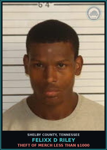 CCW arrest card for FELIXX D RILEY in Shelby County: THEFT OF MERCH LESS THAN $1000