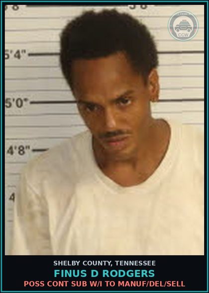 CCW arrest card for FINUS D RODGERS in Shelby County: UPCS-W/I METH