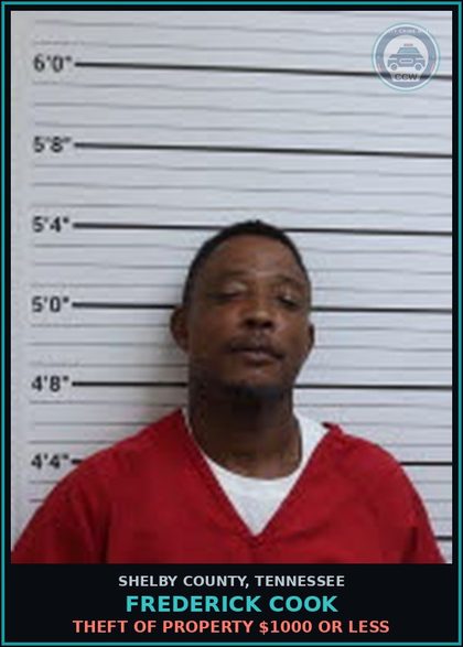 CCW arrest card for FREDERICK COOK in Shelby County: THEFT OF PROPERTY $1000 OR LESS