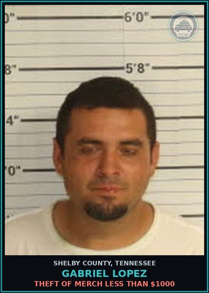 CCW arrest card for GABRIEL LOPEZ in Shelby County: THEFT OF MERCH LESS THAN $1000