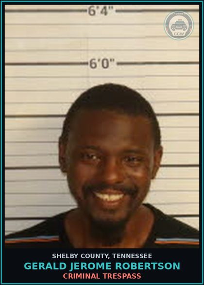 CCW arrest card for GERALD JEROME ROBERTSON in Shelby County: CRIMINAL TRESPASS