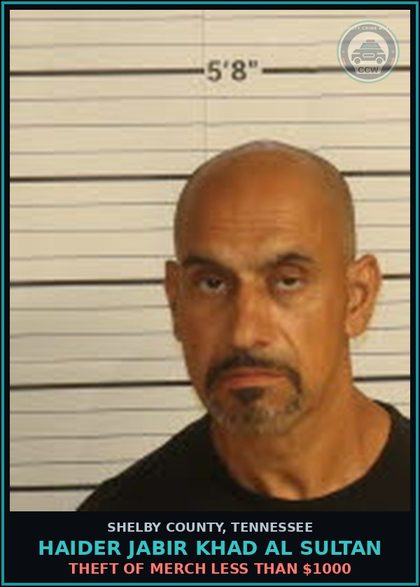 CCW arrest card for HAIDER JABIR KHAD AL SULTAN in Shelby County: THEFT OF MERCH LESS THAN $1000