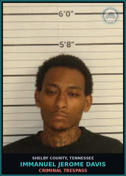 CCW arrest card for IMMANUEL JEROME DAVIS in Shelby County: CRIMINAL TRESPASS
