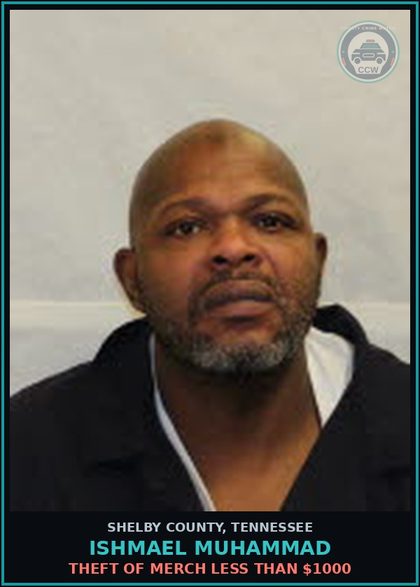CCW arrest card for ISHMAEL MUHAMMAD in Shelby County: THEFT OF MERCH LESS THAN $1000