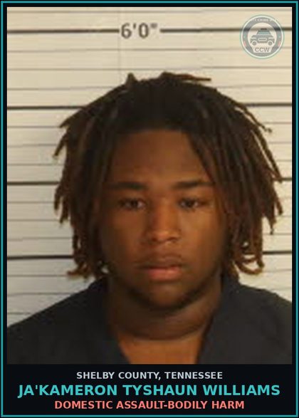 CCW arrest card for JA'KAMERON TYSHAUN WILLIAMS in Shelby County: DOMESTIC ASSAULT-BODILY HARM