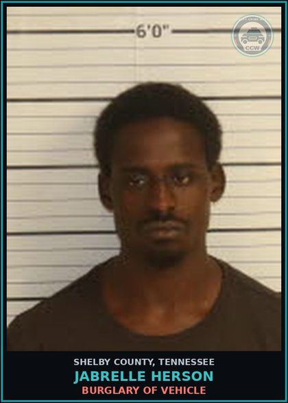 CCW arrest card for JABRELLE HERSON in Shelby County: BURGLARY OF VEHICLE