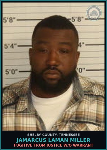 CCW arrest card for JAMARCUS LAMAN MILLER in Shelby County: FUGITIVE FROM JUSTICE W/O WARRANT