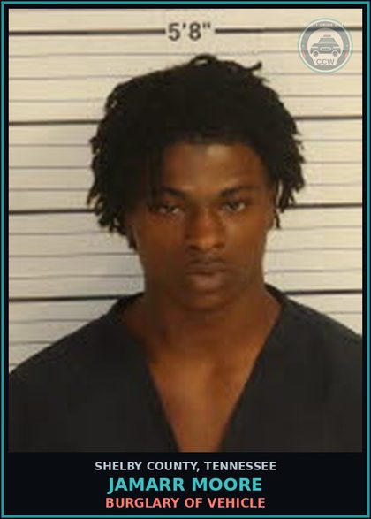 CCW arrest card for JAMARR MOORE in Shelby County: BURGLARY OF VEHICLE