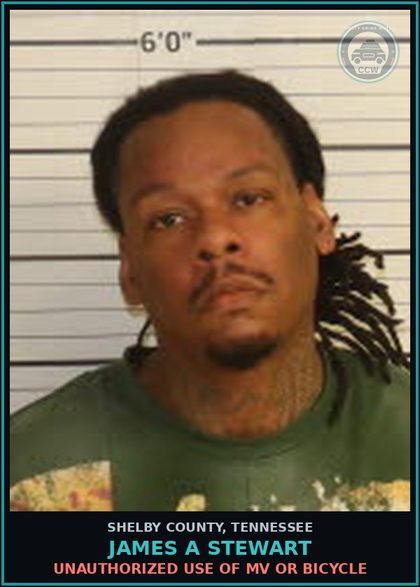 CCW arrest card for JAMES A STEWART in Shelby County: UNAUTHORIZED USE OF MV OR BICYCLE