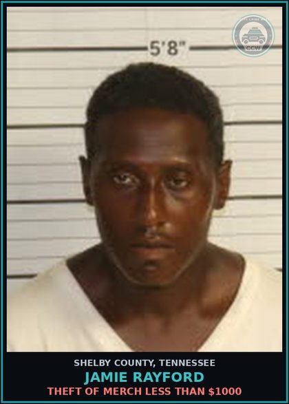 CCW arrest card for JAMIE RAYFORD in Shelby County: THEFT OF MERCH LESS THAN $1000