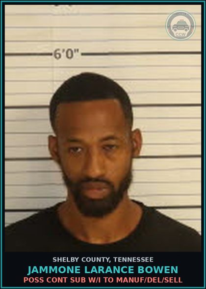 CCW arrest card for JAMMONE LARANCE BOWEN in Shelby County: DRIVING WHILE LICENSE S/R/C