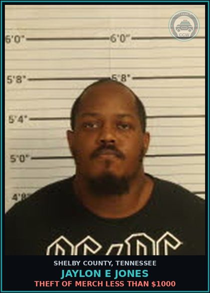 CCW arrest card for JAYLON E JONES in Shelby County: THEFT OF MERCH LESS THAN $1000