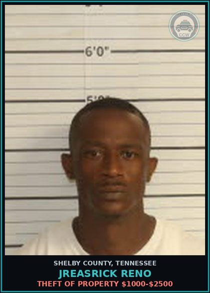 CCW arrest card for JREASRICK RENO in Shelby County: THEFT OF PROPERTY $1000-$2500