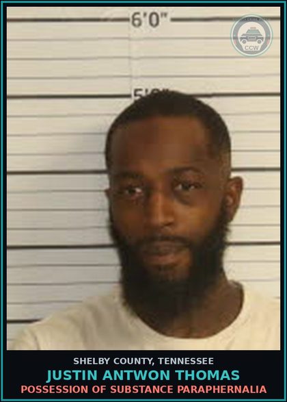 CCW arrest card for JUSTIN ANTWON THOMAS in Shelby County: VIOLATION OF VEHICLE REGIS LAW
