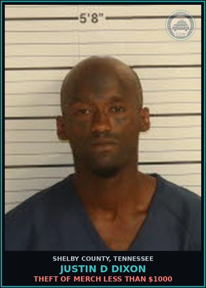 CCW arrest card for JUSTIN D DIXON in Shelby County: UPCS-W/I METH