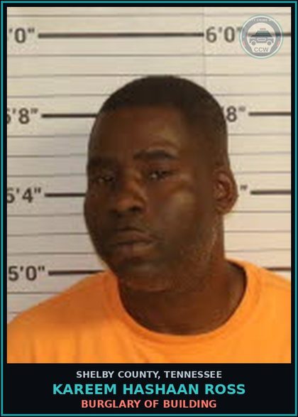 CCW arrest card for KAREEM HASHAAN ROSS in Shelby County: BURGLARY OF BUILDING